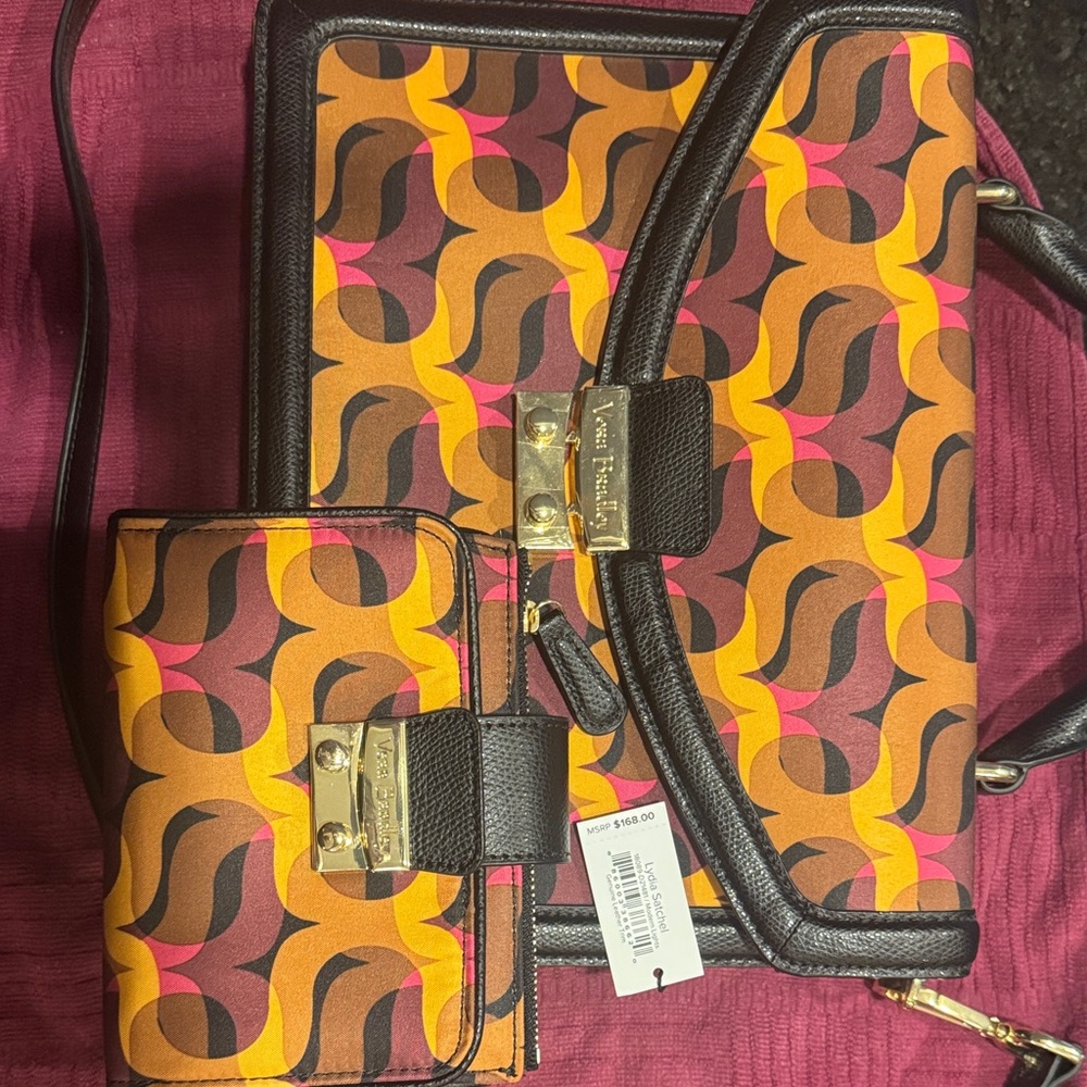 Vera Bradley Orange and Black Patterned Satchel and Wallet